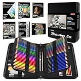 Shuttle Art 124 PCS Drawing Kit, Professional Drawing Supplies with Sketch, Charcoal, Colored, Graphite, Pastel Pencils & Sticks, Complete Drawing Tools and Paper Pads in Zipper Case for Artists&Kids