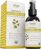 Viva Naturals Organic Jojoba Oil - 100% Pure Cold Pressed for Skin and Hair, USDA Certified Face Moisturizer, 4 fl. oz