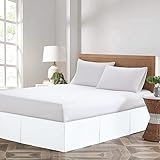 Comfort Beddings Magic Bed Skirt Queen 18 Inch Drop Bed Skirt 100% Cotton Blend No Mattress Lifter Wrap Around Bed Skirt with Pleated Split Corners - White