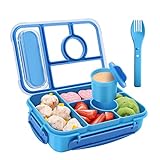 Amathley Bento box lunch box,lunch containers for Adults/Kids/Toddler,5 Compartments bento Lunch box with Sauce Vontainers,Microwave & Dishwasher & Freezer Safe, BPA Free(Blue)