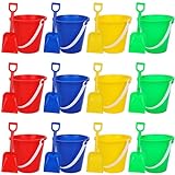 AMOR PRESENT 12PCS Beach Buckets, Colorful Beach Pail with Shovel Sand Buckets Sand Toys for Girls Boys Gifts Outdoor Activities Party Favors