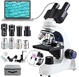 Compound Binocular Microscope for Adults Students, 40X-2500X Lab Binocular Microscopes with 1.3 MP USB Eyepiece Camera, 100X Oil Immersion Objectives and Microscope Slide Set for Laboratory School
