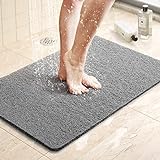 LuxStep Shower Mat Bathtub Mat,24x16 inch, Non-Slip Bath Mat with Drain, Quick Drying PVC Loofah Bathmat for Tub,Shower,Bathroom (Phthalate Free,Grey)