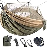 Camping Hammock with Mosquito Net - 2 Person Portable Nylon Hammock Tent for Indoor Backpacking Hiking Travel, with 10 Ft Tree Straps and 2 Carabiners Gear (Green)