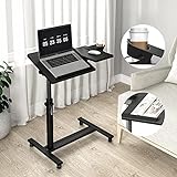 Panta Height Adjustable Rolling Laptop Stand, Overbed Table with 2 Tilting Desktops, Mobile Laptop Table for Couch with Cup Holder, Mobile Computer Workstation for Office, Home and Hospital