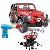 FYD 2in1 Take Apart Jeep Car STEM Learning Assembly Playset with Functional Battery-Powered Drill - Early Childhood Developmental Skills Construction Toy for Boys Kids Aged 3 and up
