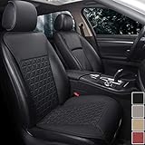 Black Panther 1 Piece Luxury PU Leather Front Car Seat Cover with Backrest, Breathable Seat Protector Universal Fit 95% of Cars (Sedan SUV Pickup Van), Triangle Quilted Design - Black