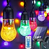 Solar String Lights Outdoor Waterproof - Upgrade 59Ft Pear-Style Multi Color Large Globe String Lights Solar Powered with Remote, Dimmable Solar Patio Lights for Outside Porch Camping Tent Decor