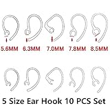 JNSA Ear Hook Bluetooth Loop Clip Replacement 5 Size 10PCS , Compatible with 5.5mm - 8.5 mm Earphone Universal Design 5.6mm 6mm 6.5mm 7mm 8mm 8.5mm Earhook Earclip Clear