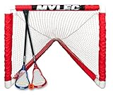 MyLec Mini Lacrosse Set, with 1 lacrosse Goal, 2 Lacrosse Game Sticks & 1 Soft Ball, Sleeve Netting System, Raven Head Net, PVC Tubing Net, Kids Lacrosse Sticks for Backyard or Beach Play(White)