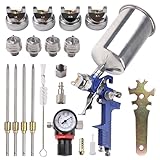 Zeinlenx HVLP Gravity Feed Spray Gun, Automotive Air Paint Spray Gun Kit with 4 Nozzles,1.4mm 1.7mm 2.0mm and 2.5mm, 1000cc Aluminum Cup, Suitable for Auto Paint, Base Coat & Touch Up
