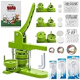Button Maker Machine Multiple Sizes 600Pcs, Aiment Photo Pin Badge Maker 1+1.25+2.25 inch for Kids, Button Press Machine with 600 Sets Button Making Supplies & Cutter & Magic Book (Green, 25/32/58mm)