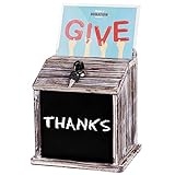 MyGift Rustic Torched Wood Wall Mountable Fundraising Donation Money Collection/Comment Ballot Box with Lock and Key, Removable Clear Acrylic Sign Holder and Chalkboard Surface for Tip Collection