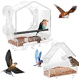 2 Pack Clear Window Bird Feeders for Outside with Extra Strong Suction Cups - Bird House to View Wild Birds, Cardinal, Finch, and Chickadees, Cat Window Perch, Removable Seed Tray with Drain Holes