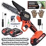 Mini Chainsaw 6-Inch Cordless - Portable Electric 21V Battery Powered Hand Chainsaw - Small Handheld Chain Saw Pruning Shears Chainsaw for Tree Branches Trimming Wood Cutting (2Pcs Batteries)