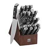 HENCKELS Statement 20-pc Self-Sharpening Knife Set with Block, Chef Knife, Paring Knife, Utility Knife, Bread Knife, Steak Knife Set, Dark Brown, Stainless Steel