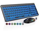 Wireless Keyboard and Mouse Backlits, Slim Portable Rechargeable Multi-Device Bluetooth Keyboard with Number Pad, Switch up to 3 Devices, RGB Silent Mouse, for Mac, Windows, iOS, Android(Black)