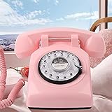 Rotary Dial Phone, MCHEETA Retro Phone 1960's Vintage Corded Phone, Retro Old Telephone Landline Antique Phones for Home/Office（Pink）