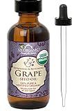 US Organic Grape Seed Oil, USDA Certified Organic, 100% Pure & Natural, Cold Pressed Virgin, Unrefined, in Amber Glass Bottle w/Glass Eye dropper for Easy Application (2 oz (56 ml))