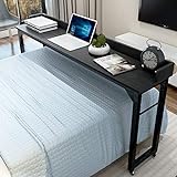 Overbed Table with 4 Wheels for Full/Queen Size Bed Frame,Works as Bar Table, Dining Table or Laptop Cart Bed Table Desk