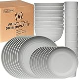 Wheat Straw Dinnerware Sets | Unbreakable Dinnerware Sets | Dishwasher Microwave Safe Dinnerware | Eco Friendly Non Breakable Dinnerware Sets | RV Outdoor Camping (Grey, Service for 8 (32 pcs))