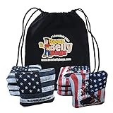 Beer Belly Bags Cornhole - Competitive Series 8 Bags Resin Filled - Double Sided - Sticky Side | Slick Side - Basketweave (Flag/Military)
