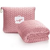 EverSnug Premium Travel Blanket Pillow - Soft 2 in 1 Airplane Blanket with Soft Bag Pillowcase, Hand Luggage Sleeve and Backpack Clip (Light Pink)
