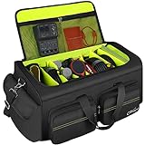 DJ Bag with 8 Removable Dividers, Large Capacity DJ Cable Bag with 6 Pockets for Extension Cords, Mics, Pedals, Cable Bags for Musicians, DJ Equipment Gig Bag with Padded Shoulder Strap, Hyper Green