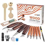 Wood Carving Kit 22PCS Wood Carving Tools Hand Carving Knife Set with Anti-Slip Cut-Resistant Gloves, Needle File Wood Spoon Carving Kit for Beginners Whittling Kit for Kids Adults Woodworking DIY