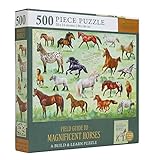 Horses Jigsaw Puzzle, 500 Pieces - Magnificent Horses, 20' x 14' - with 32 Page Pocket Field Guide - Great Gift for Horse Lovers
