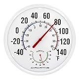 Circrane 13.25 Inch Round Thermometer with Hygrometer, Large Indoor Wall Thermometer Patio Bimetal Weather Thermometer, No Battery Required, White