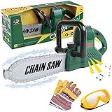 Liberty Imports Kids Electric Chainsaw Toy Tool Pretend Play Set with Safety Goggles, Work Gloves | Rotating Chain and Realistic Sound Effects