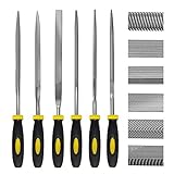kapoua Hand Metal Needle File Set, 6 Pieces Hardened Alloy Strength Steel Set Includes Flat, Flat Warding, Square, Triangular, Round, and Half-Round File