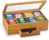 Bambüsi Tea Bag Organizer - Tea Organizer: Wooden Tea Box with 8 Compartments, Acrylic Window, and Magnetic Lid, Made of Bamboo - Keeps Tea Bags Fresh (Tea Not Included) - Great Gift Idea