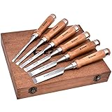 EZARC 6 Pieces Wood Chisel Tool Sets Woodworking Carving Chisel Kit with Premium Wooden Case for Carpenter Craftsman Gift