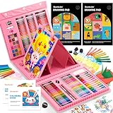 Shuttle Art 335 Piece Kids Art Set, Multi-Media Art Supplies, Gift Art Kit with Trifold Easel, 2 Drawing Pads, 2 Coloring Books, Oil Pastels, Crayons, Watercolors, Markers, Colored Pencils (Pink)