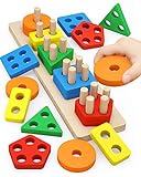 Montessori Toys for 1 to 3-Year-Old Boys Girls Toddlers and Kids Preschool, Wooden Sorting & Stacking Educational Toys, Color Recognition Stacker Shape Sorter, Learning Puzzles Gift