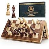 Vahome Magnetic Chess Board Set for Adults & Kids, 15' Wooden Folding Chess Boards, Handcrafted Portable Travel Chess Game with Pieces Storage Slots & 2 Extra Queens