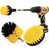 Holikme 4Pack Drill Brush Power Scrubber Cleaning Brush Extended Long Attachment Set All Purpose Drill Scrub Brushes Kit for Grout, Floor, Tub, Shower, Tile, Bathroom and Kitchen Surface，Yellow