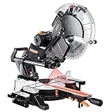 DOVAMAN Miter Saw, 12 inch Sliding Miter Saw, 0-45° Double Bevel Cutting w/Laser, 3800RPM, 15Amp Compound Miter Saw w/ 9 Positive Stops, 4.2 x 13 in Cutting Capacity, Expanded Table Side-DMS03A