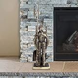 Lavish Home, Antique Brass Finish 3-Piece Fireplace Set-Medieval Knight Cast Iron Statue Holds Heavy Duty Essential Tools-Includes Shovel, Broom & Poker, 8.25'x4.75'x29'