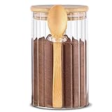 Steviieden 25 OZ Large Airtight Glass Jar with Bamboo Spoons Lids Overnight Oats Container Decorative Coffee Bar Food Storage Jar Cereal Nuts Salts Coffee Tea Flour Sugar Container Spice Jar