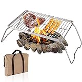 YOPAY Folding Campfire Grill with Legs Carrying Bag, 304 Stainless Steel Grate Barbeque Grill, Heavy Duty Portable Camping Grill for Picnics, Backpacking, Outdoor, 13.6 Inch × 9 Inch × 6.5 Inch