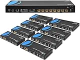 1x8 HDMI Extender Splitter HDBaseT 4K by Orei Multiple Over Single Cable CAT6/7 4K@60Hz 4:4:4 HDCP 2.2 with IR Remote EDID Management, HDR - Up to 400 Ft - Loop Out - Low Latency - (UHD18-EXB400-K)