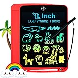 LCD Writing Tablet for Kids 10 Inch, Colorful Doodle Board Drawing Tablet with Lock Function, Erasable Reusable Writing Pad, Educational Christmas Gifts for 3-6 Year Old Girls Boys(Red+Lanyard)