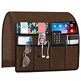 Joywell Recliner Organizer with 6 Pockets Armchair Caddy Remote Control Holder for Couch Armrest Organiser Non Slip Sofa Arm Chair Caddie Storage for Magazine, Tablet, Phone, iPad, Brown