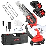 Mini Chainsaw Cordless, 6 Inch Portable Electric Chainsaw, One-Hand Handheld Small Chain Saw for Cutting Wood Trimming and Woodworking- Mini Chain Saw Battery Powered with 2 Batteries