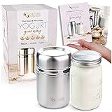 Stainless Steel Yogurt Maker with 1 Quart Glass Jar and Complete Recipe Book to Make 12+ Easy Homemade Dairy Free and Milk Yogurts