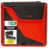 Five Star Zipper Binder, 3 Inch 3-Ring Binder for School, 5-Tab Expanding File, 700 Sheet Capacity, Removable Padded Device Case, Red/Black (29296CE8)