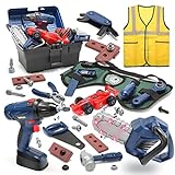 skirtoy Kids Tool Set-47 PCS Play Tools Box with Electric Power Toy Drill & Chainsaw, Pretend Play Kids Construction Toy Tool Sets for Toddles Boys Ages 3 4 5 6 7 Years Old,Boy Toys
